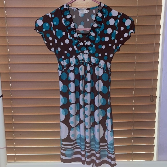 Limited too blue white and brown polka dot dress. Girls size 10 - Picture 1 of 4